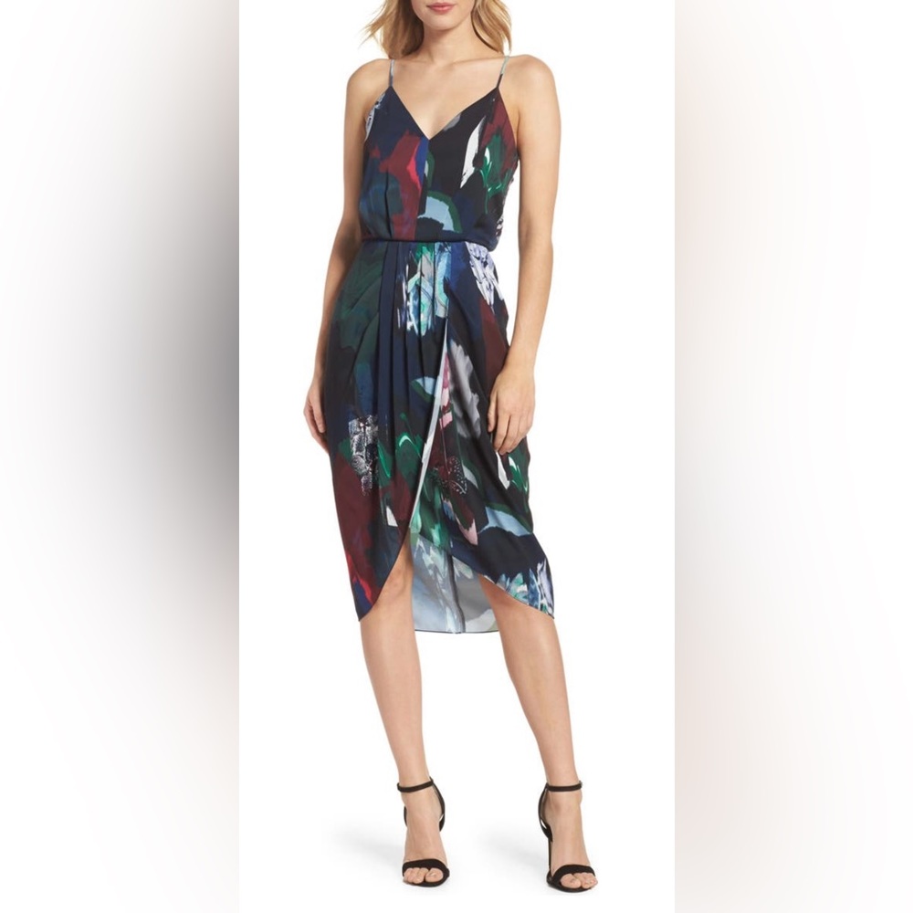 Chelsea 28 Navy Mixed Floral Faux Wrap Dress